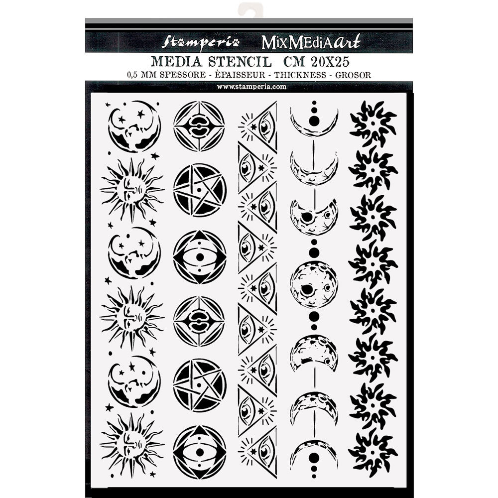 Stamperia Symbols & Borders Alchemy Stencils are made of flexible yet strong plastic material. Ideal for 3D effects and Mixed Media