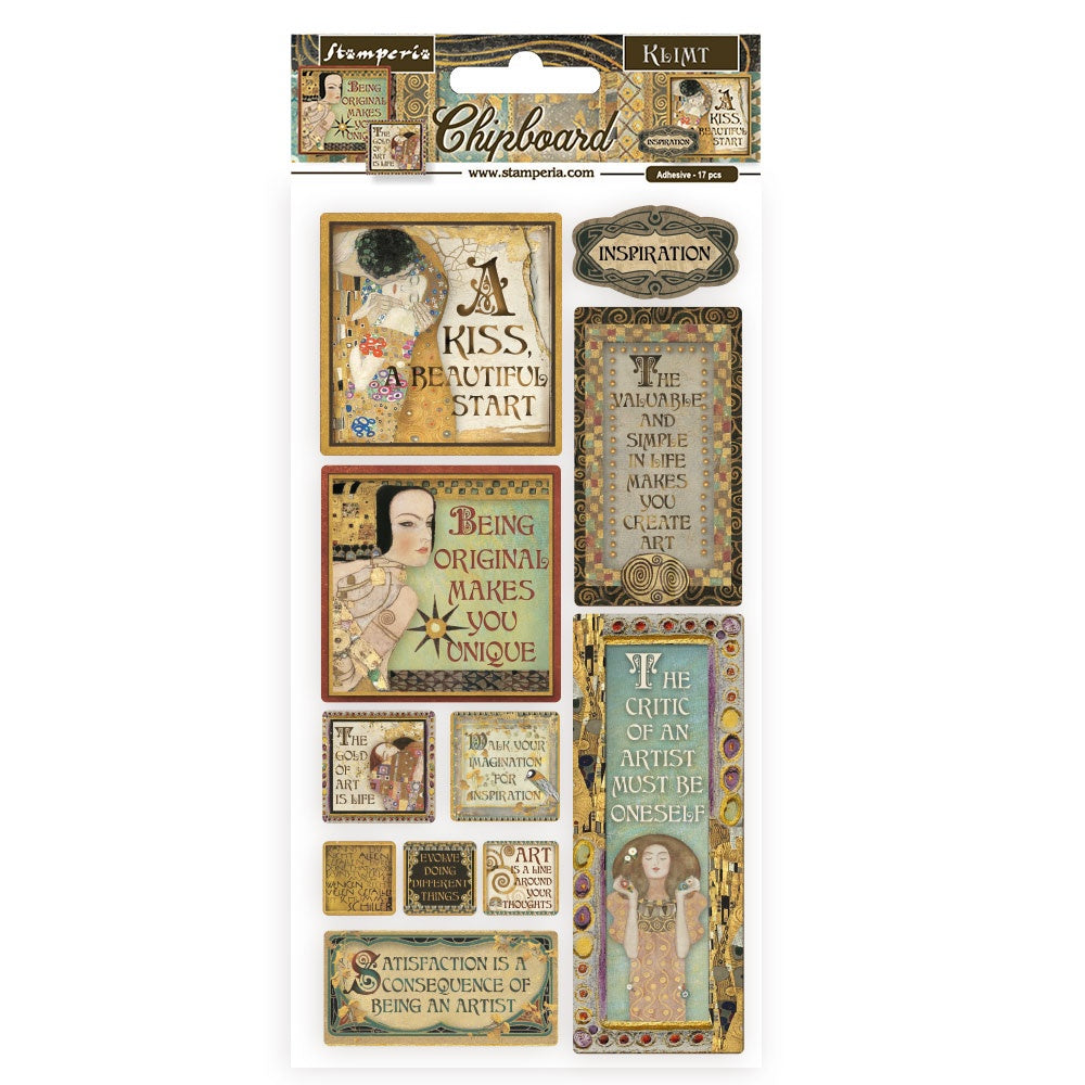 Stamperia Inspirations Klimt Chipboard Die Cuts have an adhesive backing. They feature beautiful collections designed by top European artists