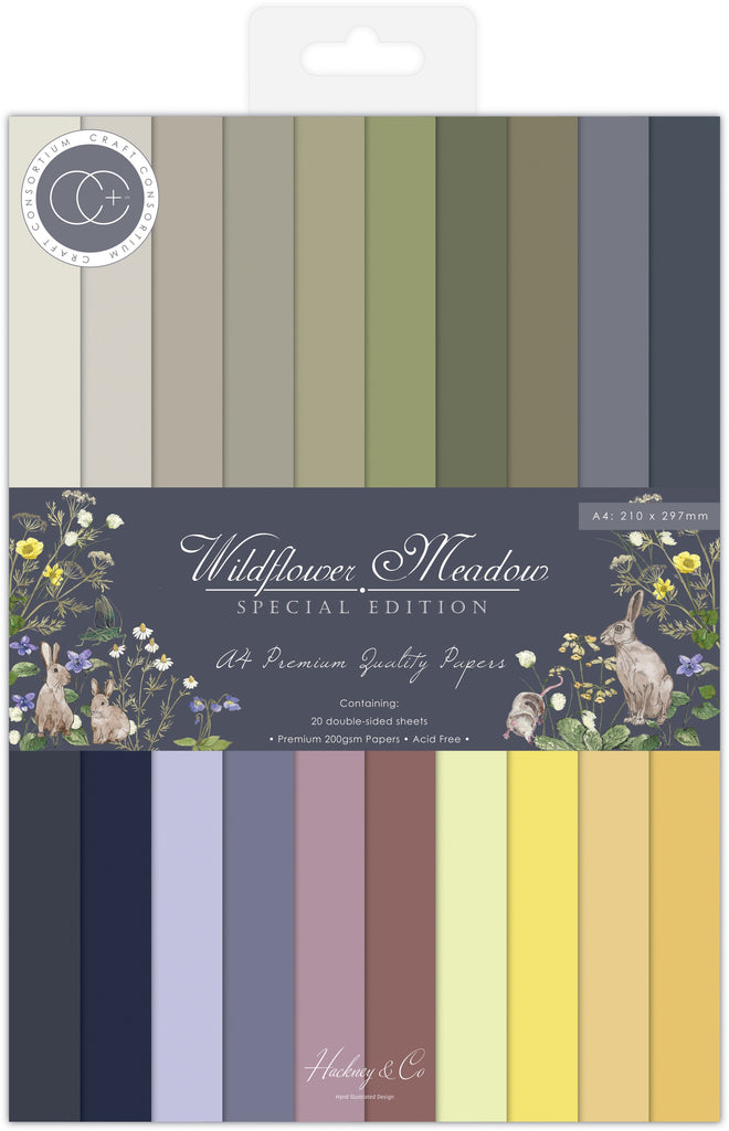 Craft Consortium Wildflower Meadow Premium A4 gummed cardstock pad. Contains 20 double sided sheets in heavyweight 200gsm, acid free cardstock