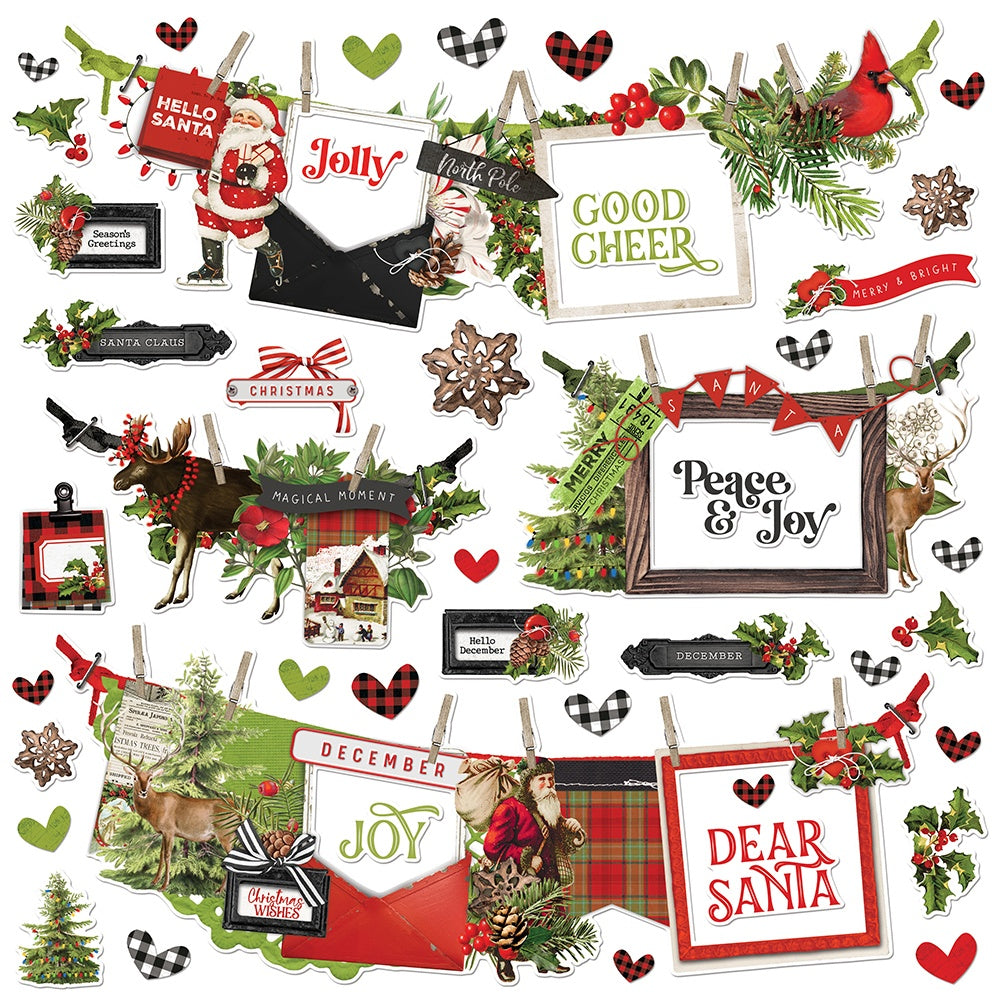 This package contains Simple Stories Simple Vintage Christmas Lodge Banner Cardstock Stickers 12x12 inches