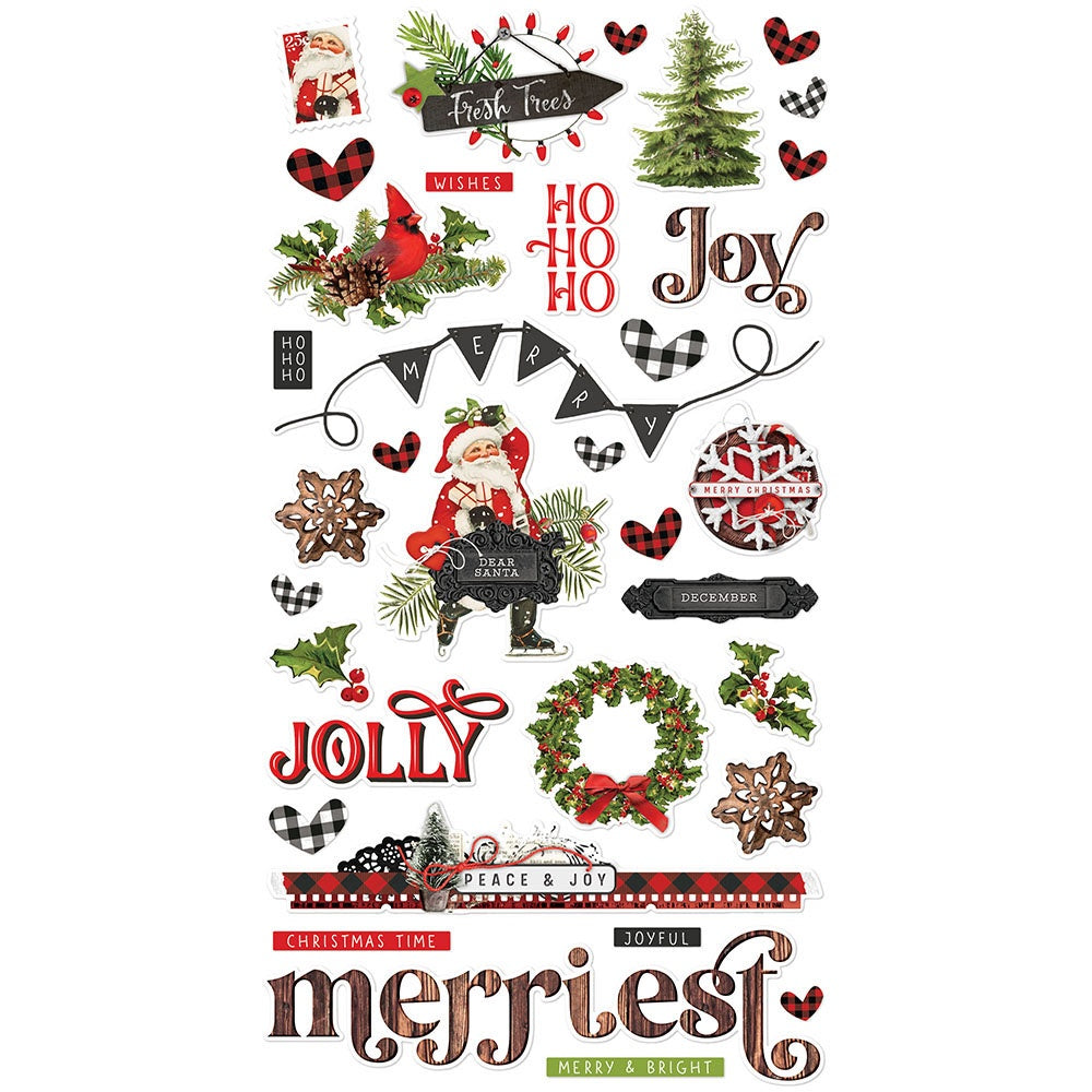 This package contains Simple Stories Christmas Lodge Chipboard Stickers 6x12 inches, one piece