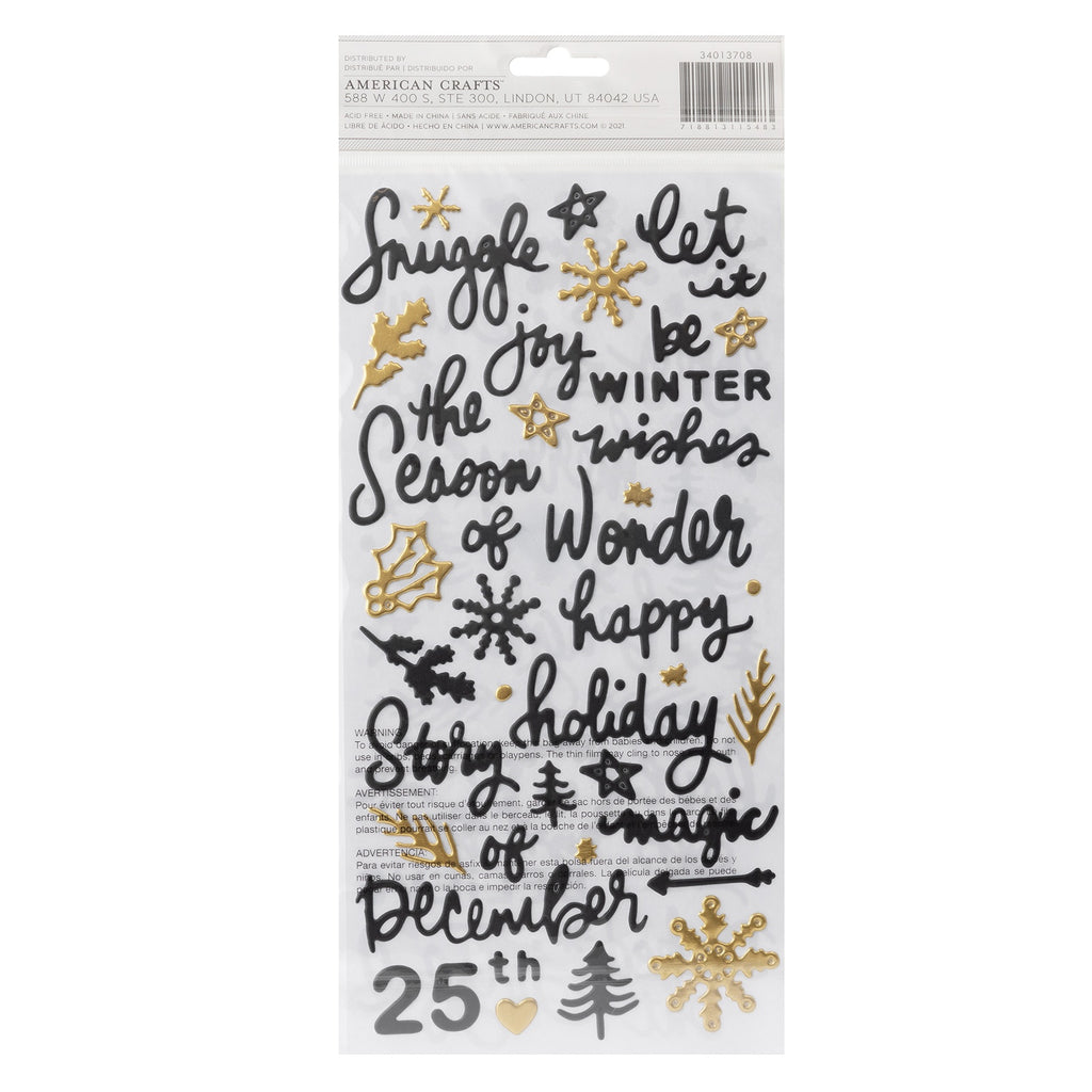 This package contains Vicki Boutin Joyful Phrases Puffy Thickers - Stickers with Gold Foil Accents, 112 pieces