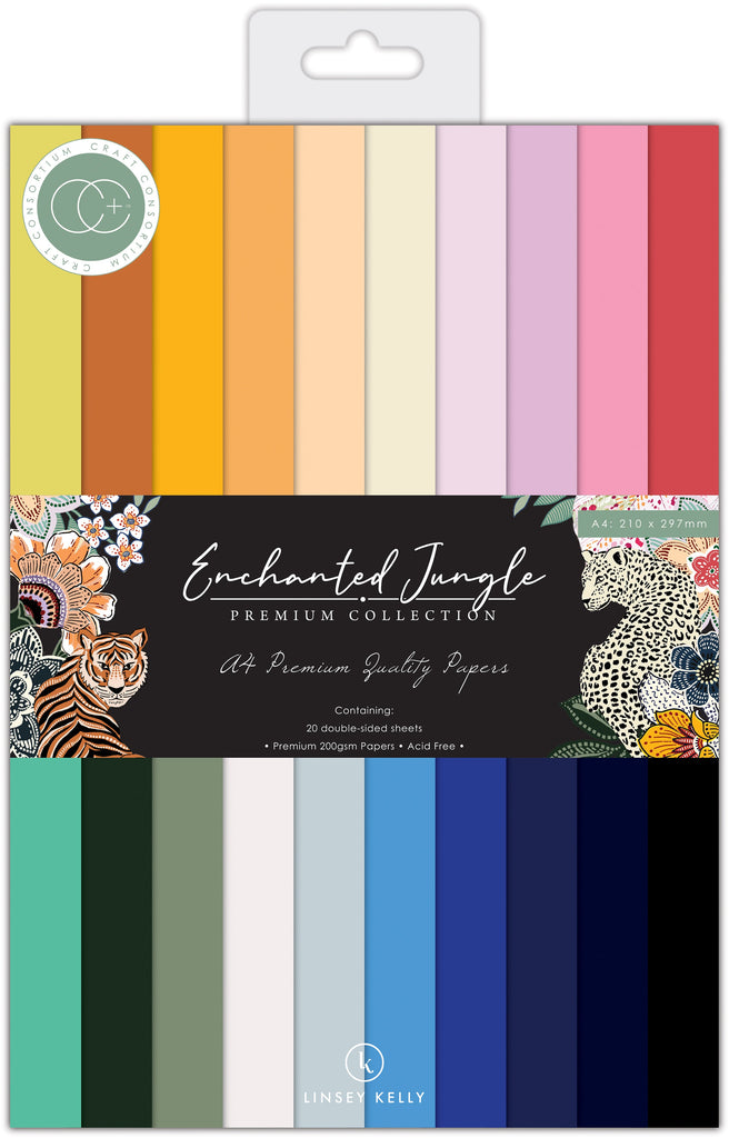Enchanted Jungle Premium A4 gummed cardstock pad. Contains 20 double sided sheets in heavyweight 200gsm, acid free cardstock