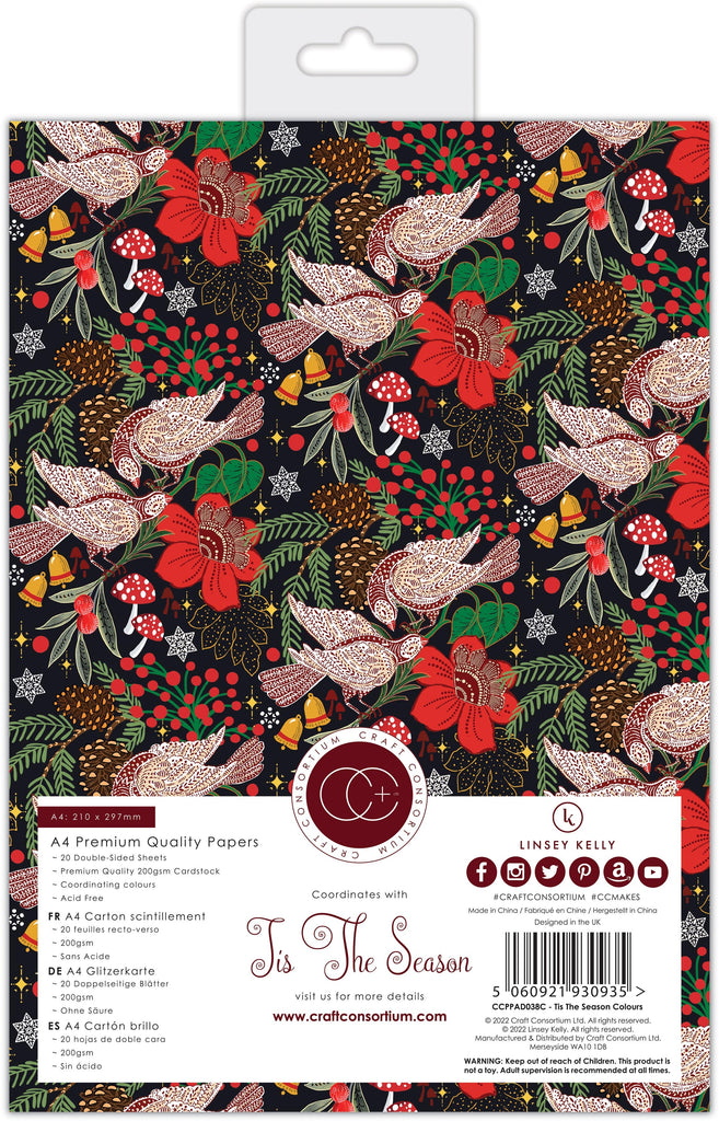 Tis the Season Premium A4 gummed cardstock pad. Contains 20 double sided sheets in heavyweight 200gsm, acid free cardstock