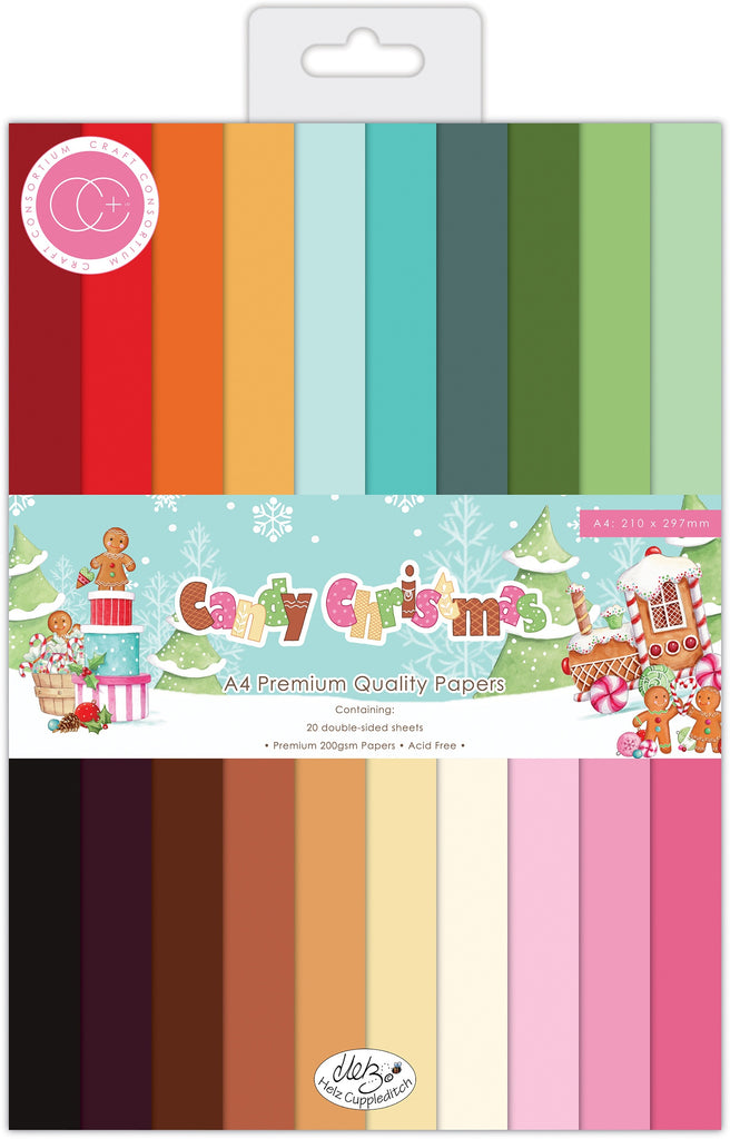 Candy Christmas Premium A4 gummed cardstock pad. Contains 20 double sided sheets in heavyweight 200gsm, acid free cardstock