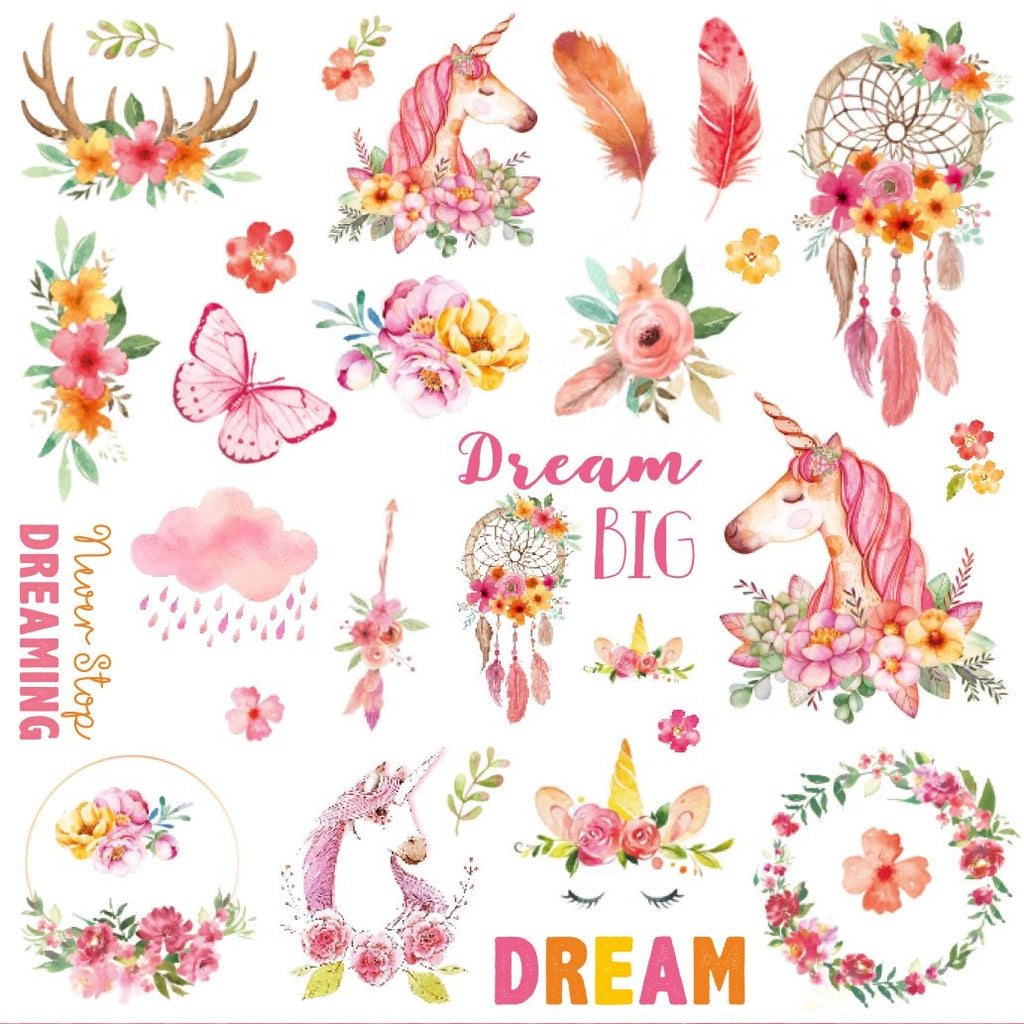 Boho Dreams die cut embellishments can add whimsy, dimension, color and style to greeting cards, scrapbook pages, altered art, mixed media