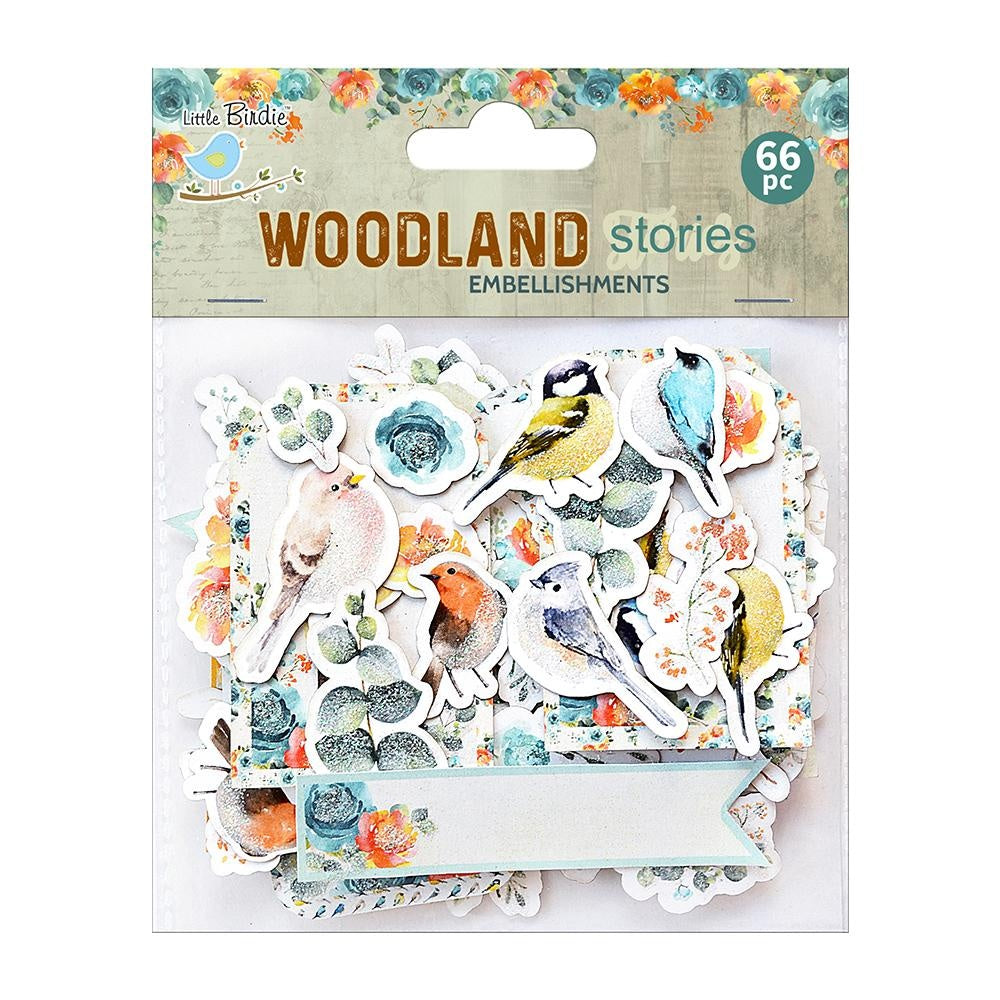 Birds and floral design Woodland Stories die cut embellishments can add whimsy, dimension, color and style to greeting cards, scrapbook pages, altered art, mixed media