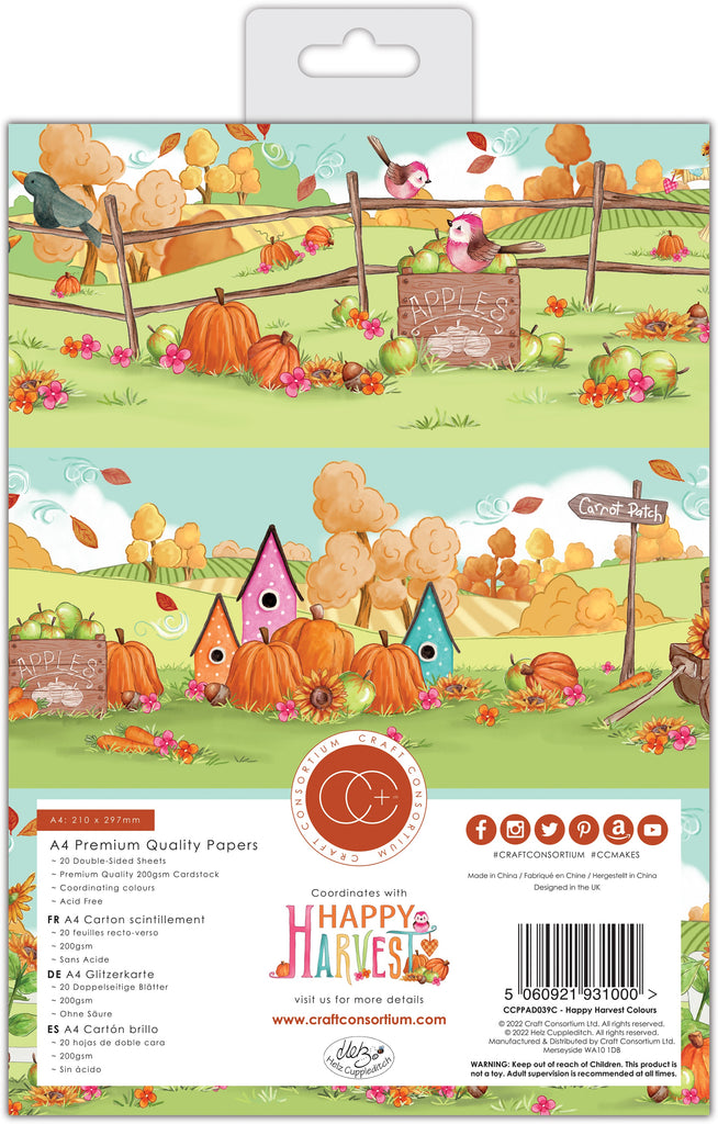 Happy Harvest Premium A4 gummed cardstock pad. Contains 20 double sided sheets in heavyweight 200gsm, acid free cardstock
