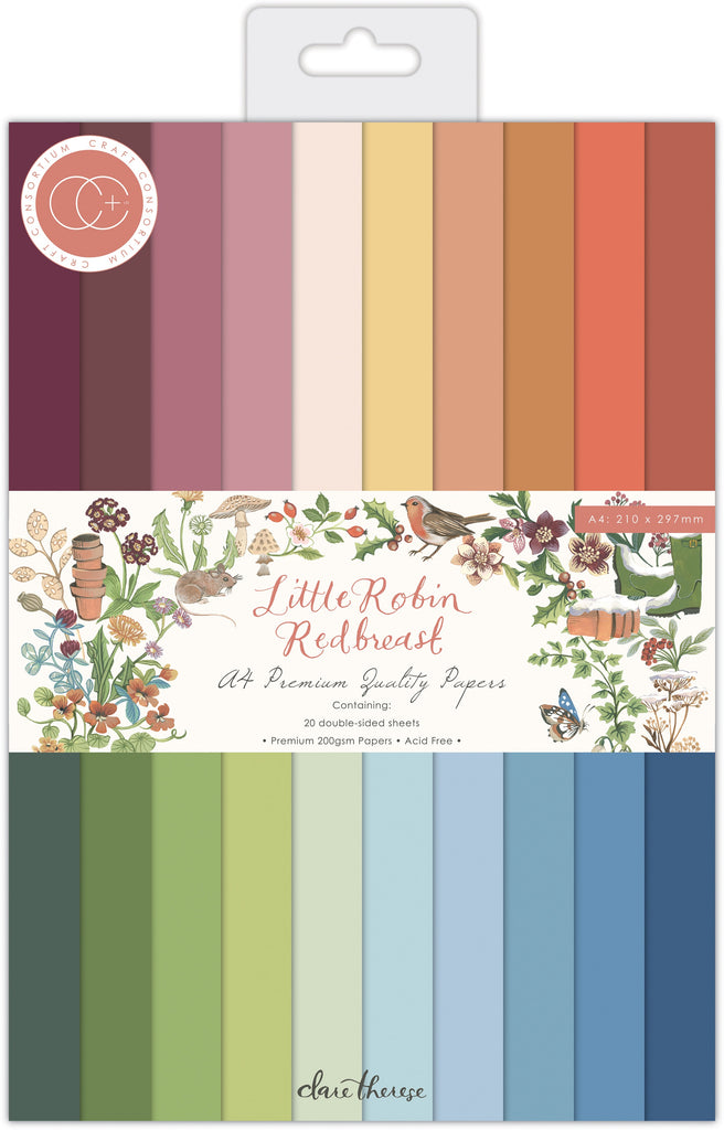 Craft Consortium Little Robin Redbreast Premium A4 gummed cardstock pad. Contains 20 double sided sheets in heavyweight 200gsm, acid free cardstock