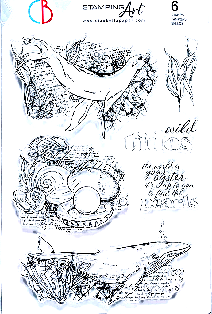 Underwater Wild Tides with Sealion Oyster and whale Stamp. Shop Ciao Bella clear high quality Photopolymer Stamps.