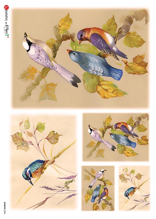 brightly colored birds European Paper Designs Italy Rice Paper is of exquisite Quality for Decoupage art