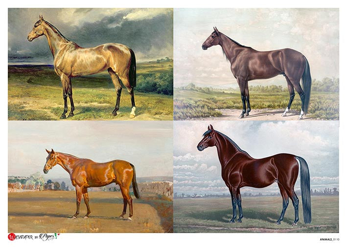 This Four Horses A5 Rice Paper is of Exquisite Quality for Decoupage crafts. Thin yet durable. Imported from Europe. Beautiful colors, great patterns, exceptional strength.