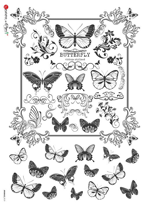 Black and white Butterflies vintage style European Paper Designs Italy Rice Paper is of exquisite Quality for Decoupage art