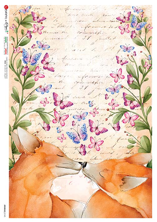 Kissing Fox A5 Rice Paper for Crafting, Scrapbooking, Mixed Media