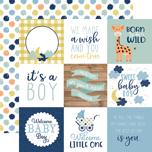 Baby Boy  Its a Boy Echo Park Journaling Card, Seasonal Collection - 12"x12" Double-Sided Scrapbooking Cardstock