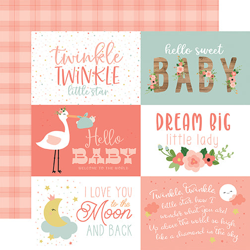 Baby Girl Twinkle Twinkle Echo Park Journaling Card, Seasonal Collection - 12"x12" Double-Sided Scrapbooking Cardstock