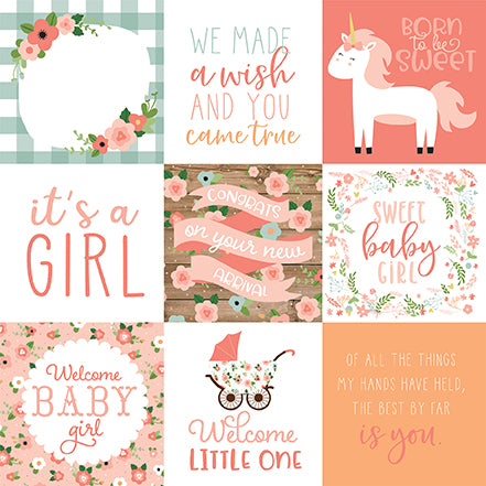 Baby Girl Its a girl Echo Park Journaling Card, Seasonal Collection - 12"x12" Double-Sided Scrapbooking Cardstock