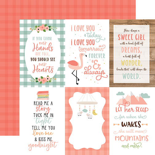 Baby Girl Hands and Hearts Echo Park Journaling Card, Seasonal Collection - 12"x12" Double-Sided Scrapbooking Cardstock