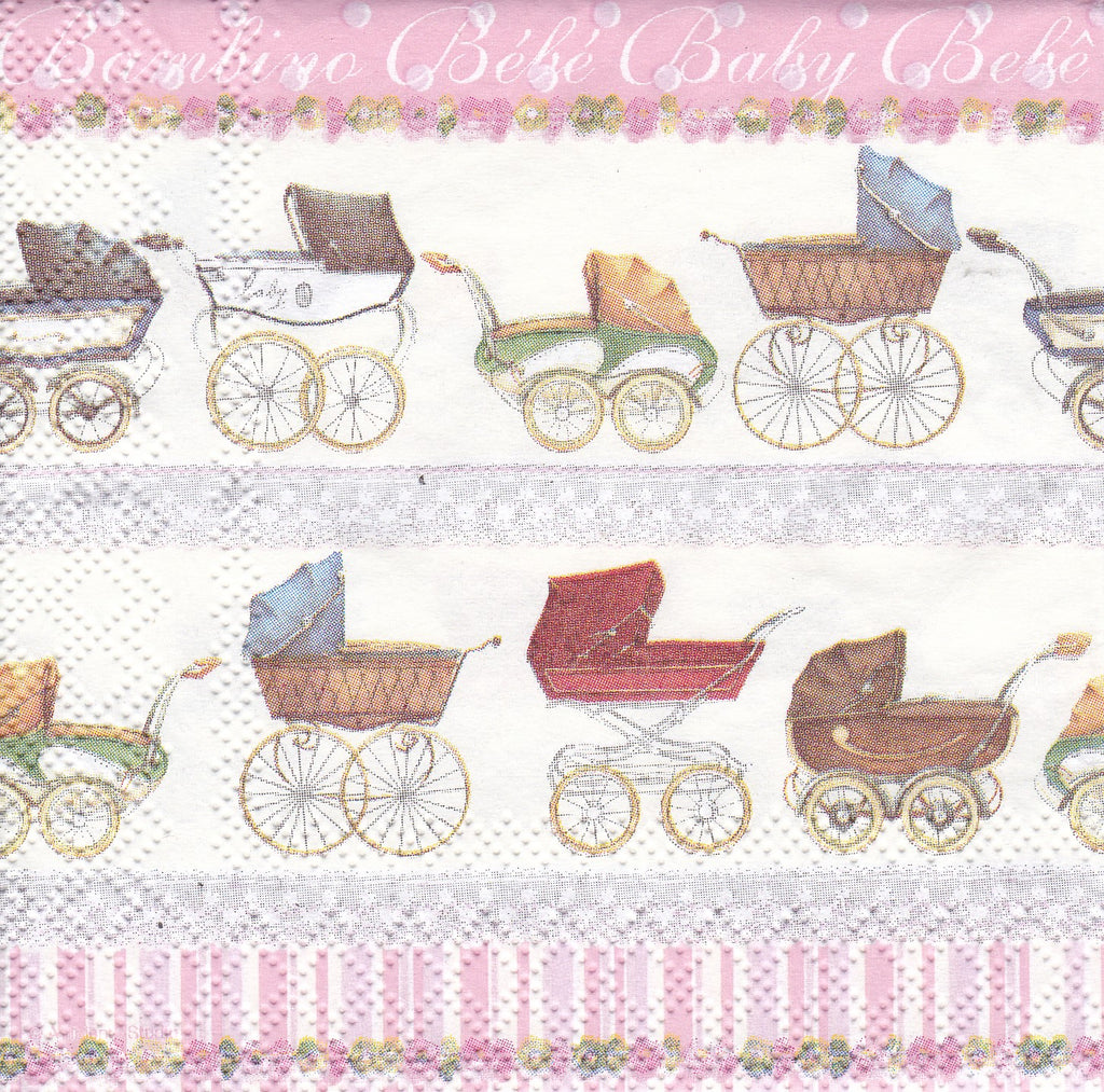 Pink napkin with baby carriages Decoupage Napkins