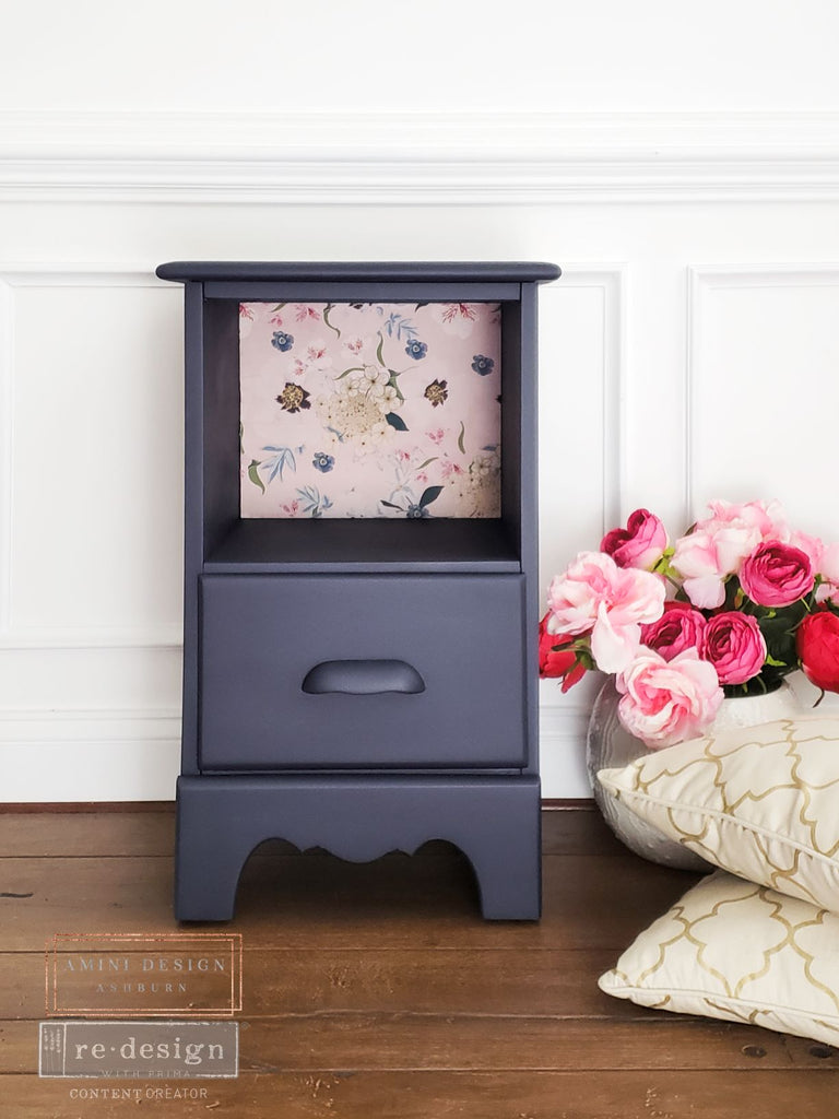 Pink and blue flowers on pale pink background-ReDesign with Prima Décor Tissue Paper for Decoupage