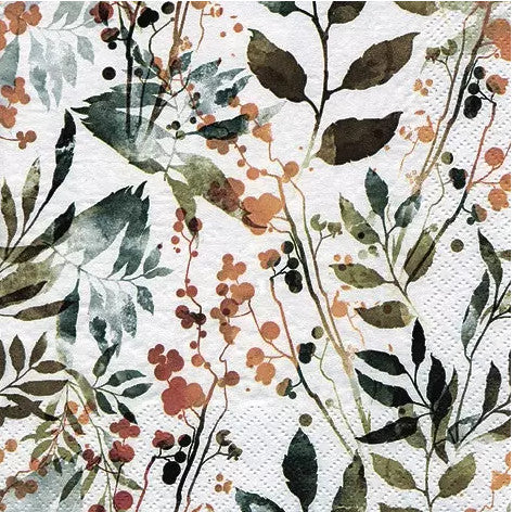 These Boho Leaves and Herbs vintage Decoupage Paper Napkins are Imported from Europe. Ideal for Decoupage Crafting, DIY craft projects, Scrapbooking