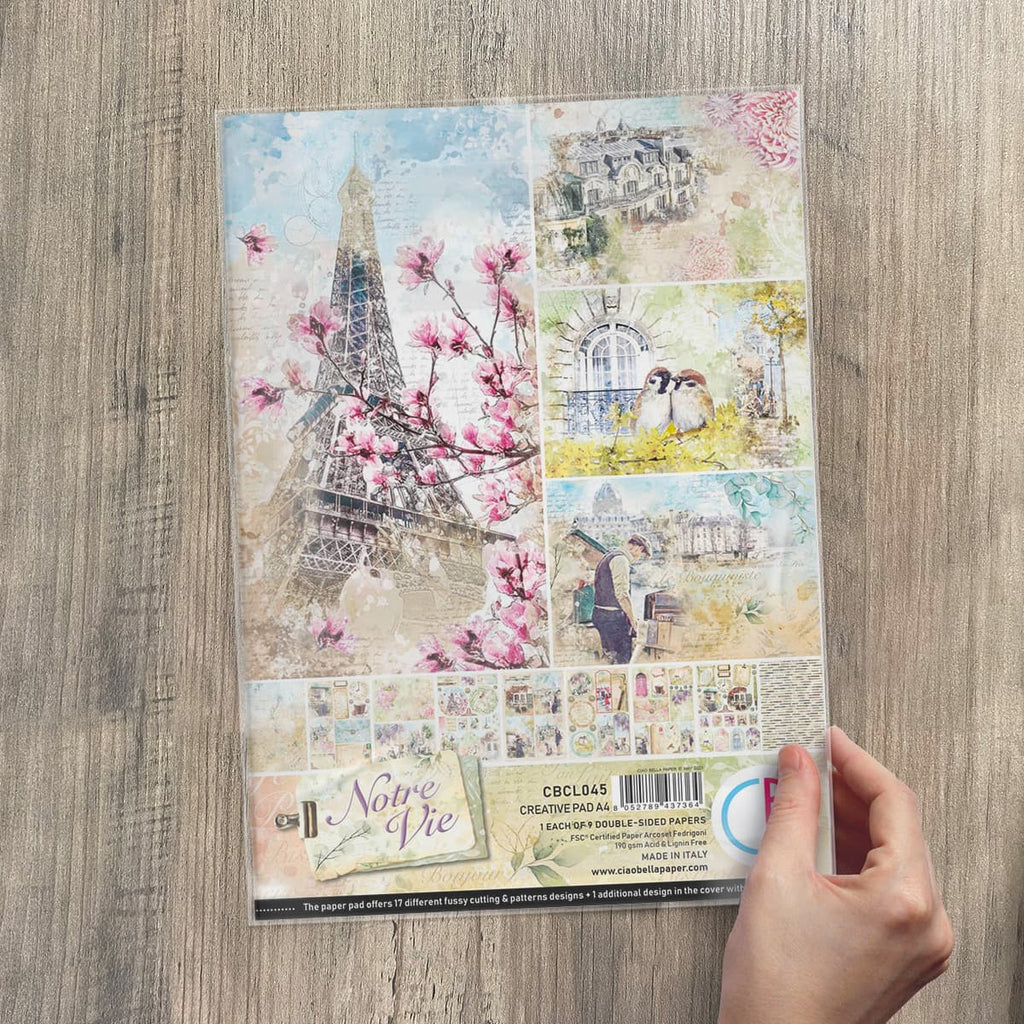 Notre Vie Creative Pad. These beautiful Italian made Ciao Bella Creative Pads are coordinated sets containing fun designs for cut-out and matching papers for your next decoupage craft project. They are 190 gsm