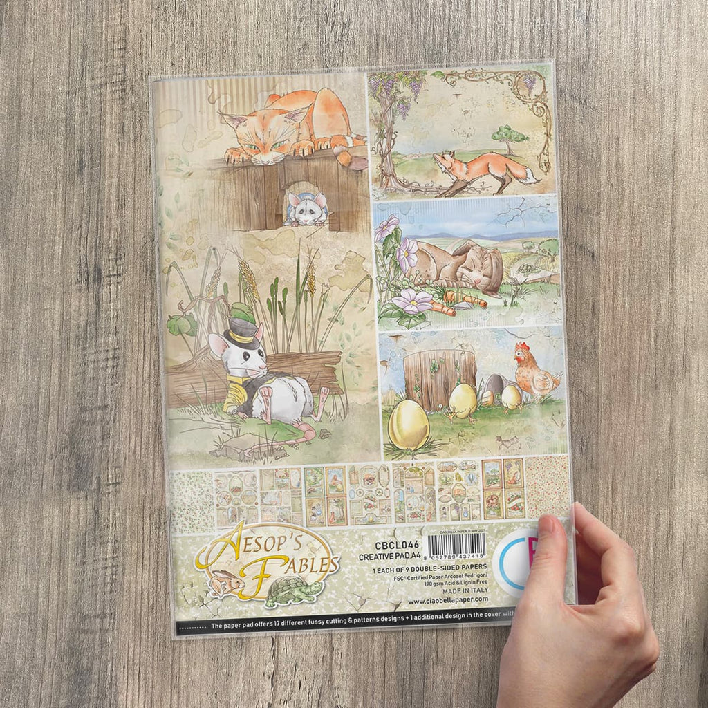 Aesop's Fables Creative Pad. These beautiful Italian made Ciao Bella Creative Pads are coordinated sets containing fun designs for cut-out and matching papers. They are 190 gsm weight 