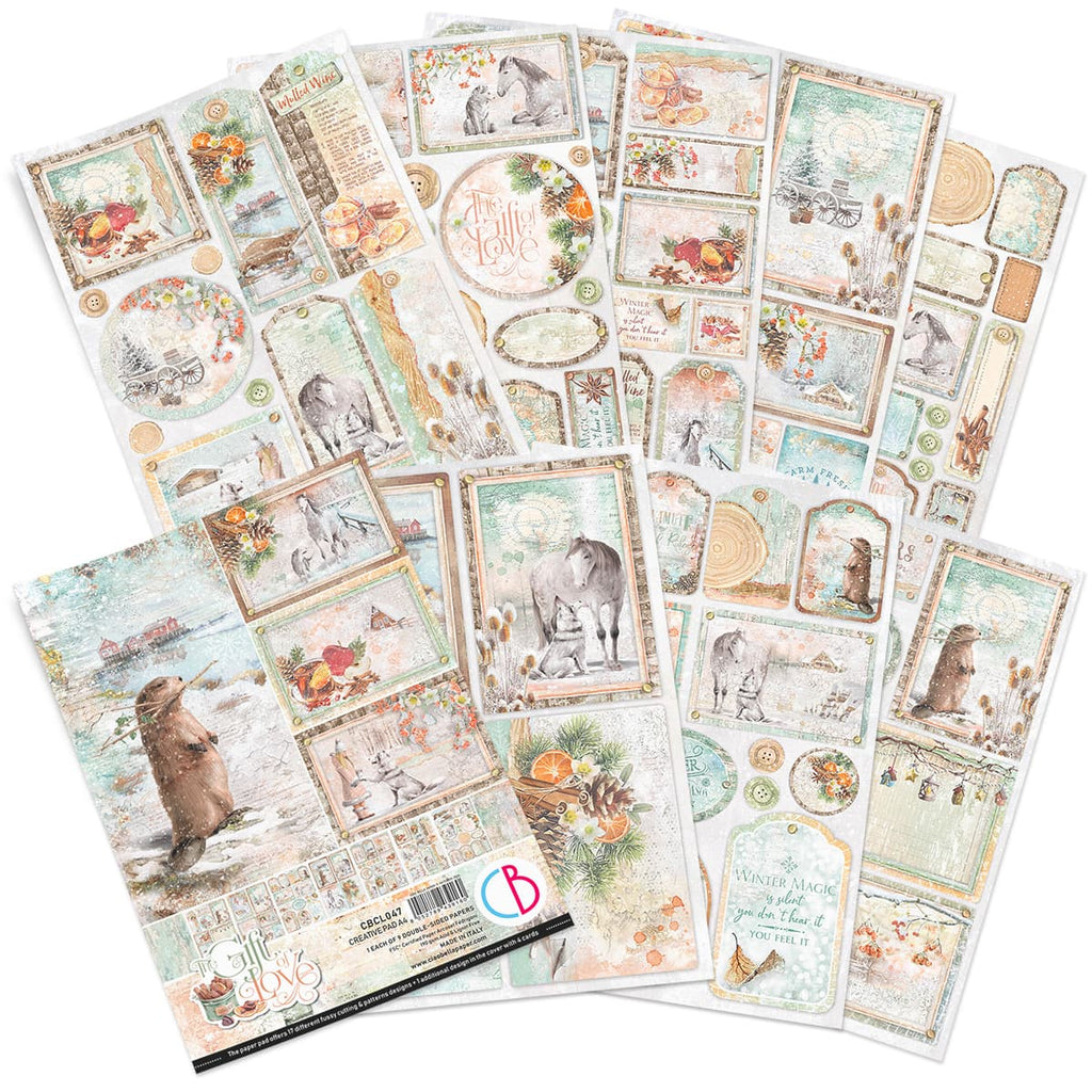 Snow and the City Creative Pad. These beautiful Italian made Ciao Bella Creative Pads are coordinated sets containing fun designs for cut-out and matching papers for your next decoupage craft project. They are 190 gsm