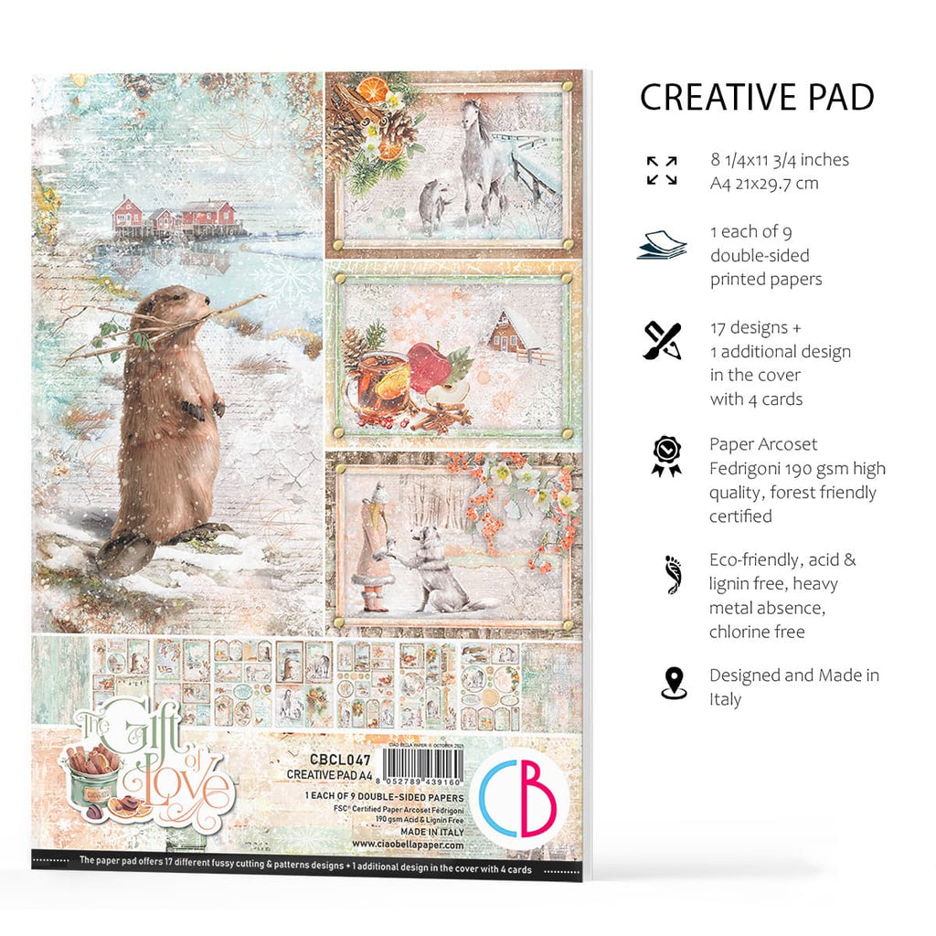 Snow and the City Creative Pad. These beautiful Italian made Ciao Bella Creative Pads are coordinated sets containing fun designs for cut-out and matching papers for your next decoupage craft project. They are 190 gsm
