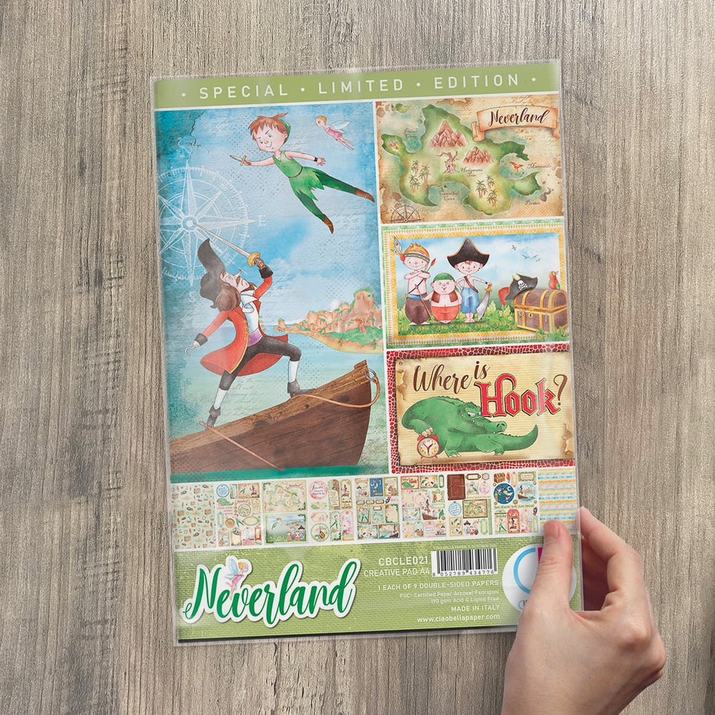 Neverland Creative Pad. These beautiful Italian made Ciao Bella Creative Pads are coordinated sets containing fun designs for cut-out and matching papers for your next decoupage craft project. They are 190 gsm 