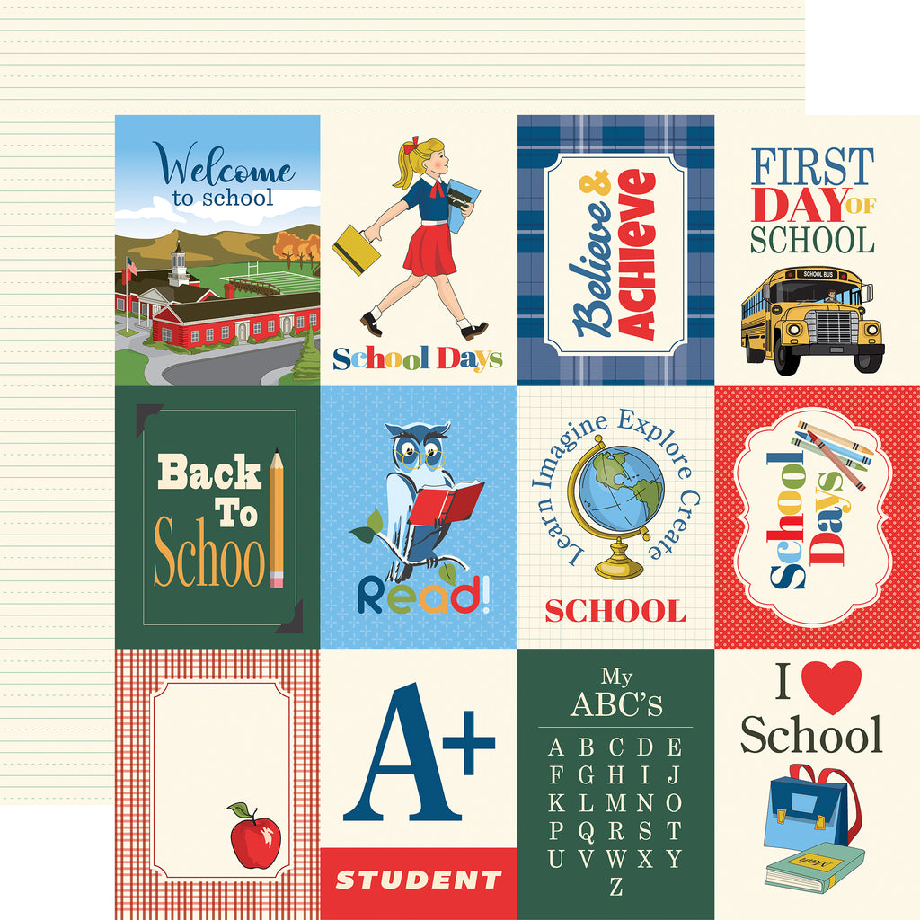 School Day Welcome to School Echo Park Journaling Card, Seasonal Collection - 12"x12" Double-Sided Scrapbooking Cardstock