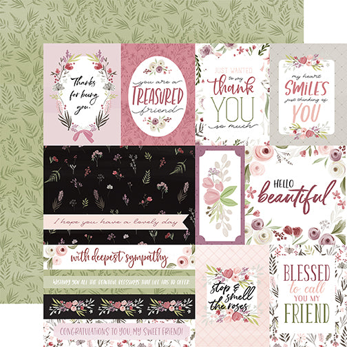 Flora No. 3 Treasured Echo Park Journaling Card, Seasonal Collection - 12"x12" Double-Sided Scrapbooking Cardstock