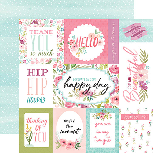 Flora No. 3 Hip Hip Hooray Echo Park Journaling Card, Seasonal Collection - 12"x12" Double-Sided Scrapbooking Cardstock