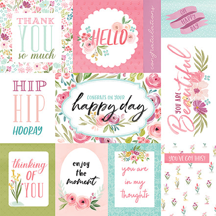 Flora No. 3 Hip Hip Hooray Echo Park Journaling Card, Seasonal Collection - 12"x12" Double-Sided Scrapbooking Cardstock
