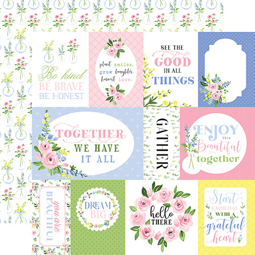 Flora No. 4 Be Kind Echo Park Journaling Card, Seasonal Collection - 12"x12" Double-Sided Scrapbooking Cardstock
