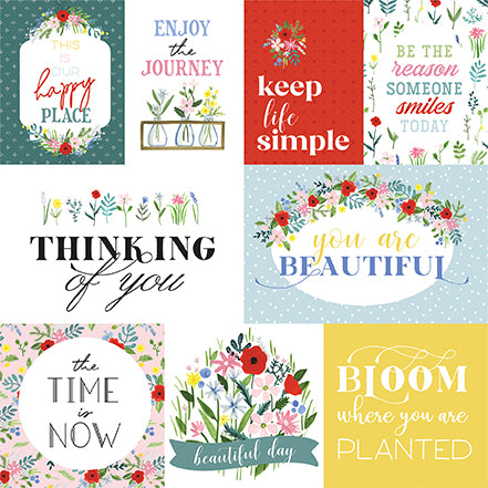 Flora No. 4 Happy Place Echo Park Journaling Card, Seasonal Collection - 12"x12" Double-Sided Scrapbooking Cardstock