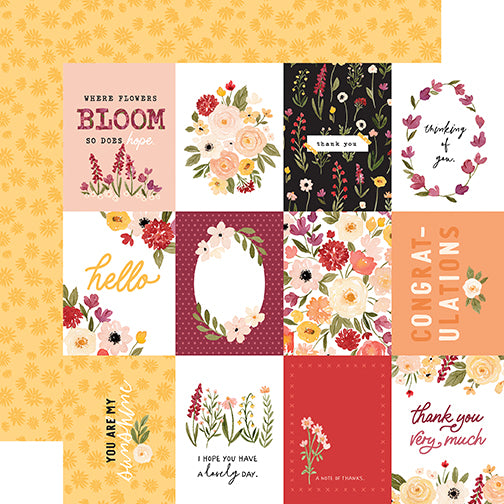 Flora No. 5 Where Flowers Bloom Echo Park Journaling Card, Seasonal Collection - 12"x12" Double-Sided Scrapbooking Cardstock