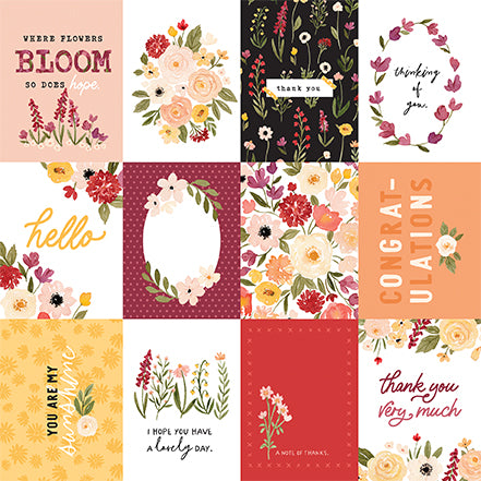 Flora No. 5 Where Flowers Bloom Echo Park Journaling Card, Seasonal Collection - 12"x12" Double-Sided Scrapbooking Cardstock