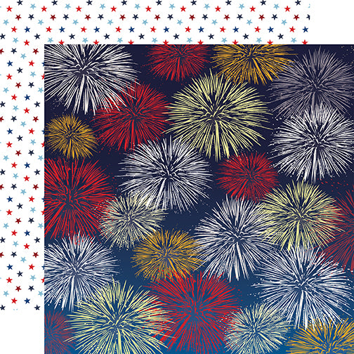 God Bless America Fireworks Echo Park Journaling Card, Seasonal Collection - 12"x12" Double-Sided Scrapbooking Cardstock