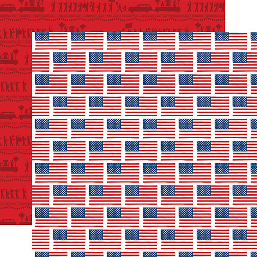 God Bless America Flags Echo Park Journaling Card, Seasonal Collection - 12"x12" Double-Sided Scrapbooking Cardstock