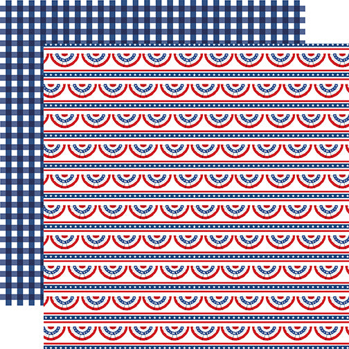 God Bless America Flag Banner Echo Park Journaling Card, Seasonal Collection - 12"x12" Double-Sided Scrapbooking Cardstock