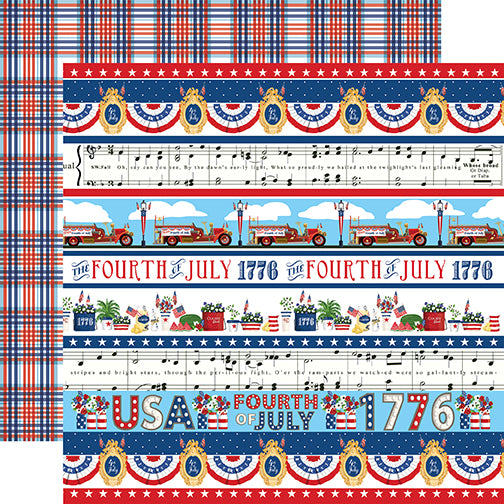 God Bless America 4th of  July Echo Park Journaling Card, Seasonal Collection - 12"x12" Double-Sided Scrapbooking Cardstock