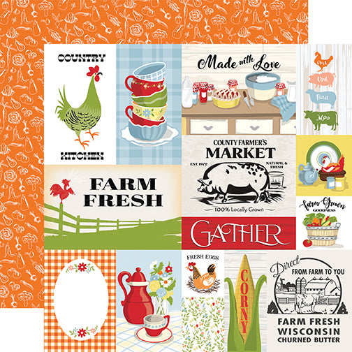 Farmhouse Living Country Kitchen Echo Park Journaling Card, Seasonal Collection - 12"x12" Double-Sided Scrapbooking Cardstock