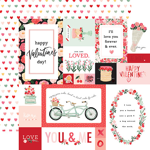 My Valentine Happy Valentines Day Echo Park Journaling Card, Seasonal Collection - 12"x12" Double-Sided Scrapbooking Cardstock