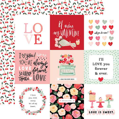 My Valentine  Love Echo Park Journaling Card, Seasonal Collection - 12"x12" Double-Sided Scrapbooking Cardstock