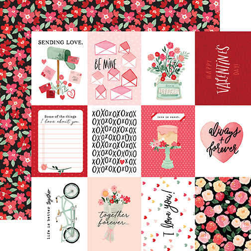 My Valentine Sending Love Echo Park Journaling Card, Seasonal Collection - 12"x12" Double-Sided Scrapbooking Cardstock