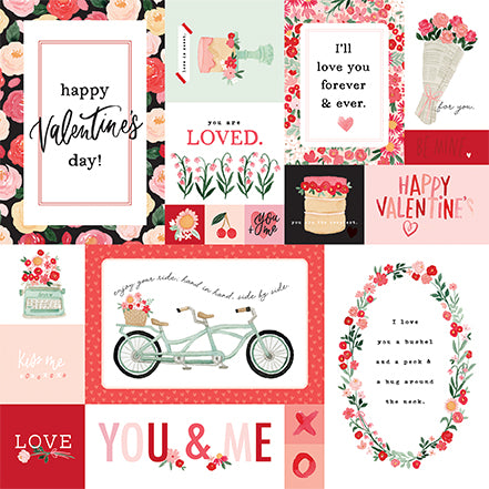 My Valentine Happy Valentines Day Echo Park Journaling Card, Seasonal Collection - 12"x12" Double-Sided Scrapbooking Cardstock