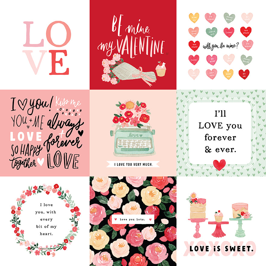 My Valentine  Love Echo Park Journaling Card, Seasonal Collection - 12"x12" Double-Sided Scrapbooking Cardstock