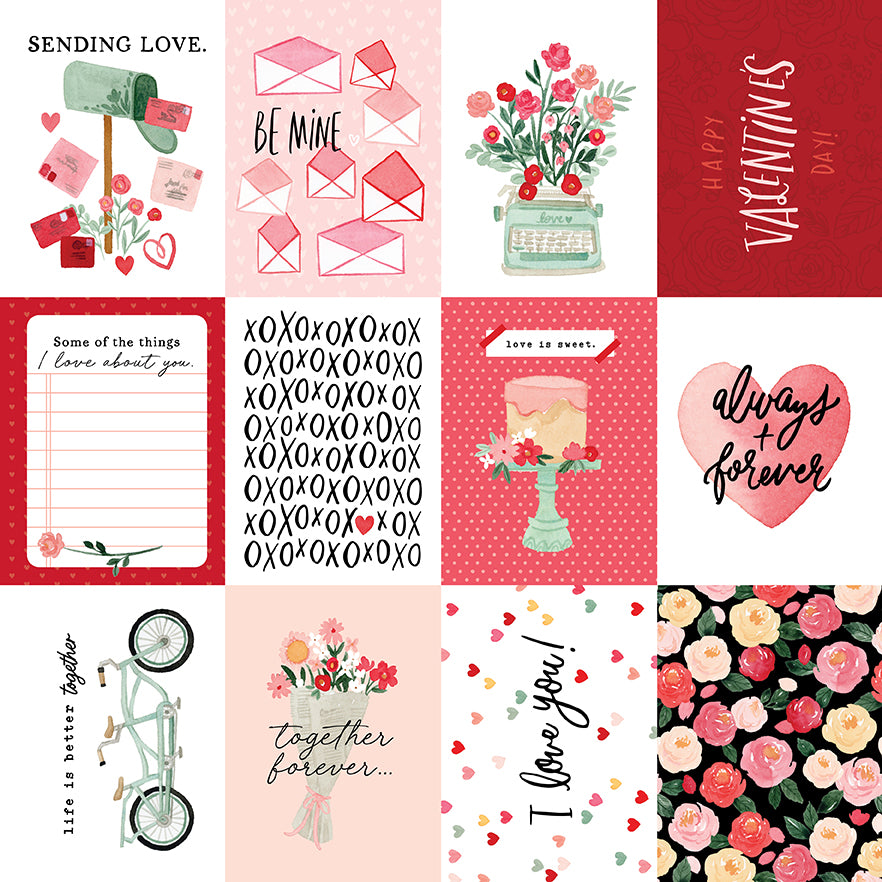 My Valentine Sending Love Echo Park Journaling Card, Seasonal Collection - 12"x12" Double-Sided Scrapbooking Cardstock