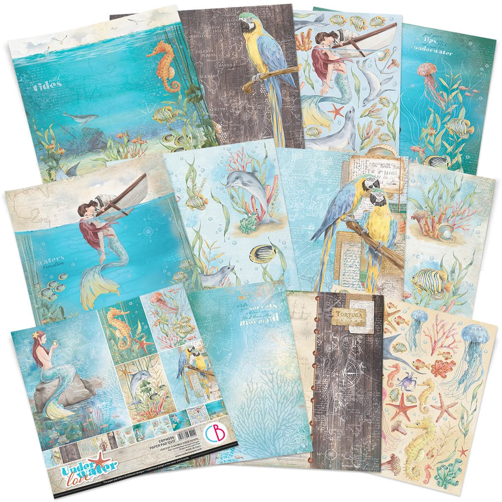 Underwater Love Paper Pad. These beautiful Italian made Ciao Bella Creative Pads are coordinated sets containing fun designs for cut-out and matching papers for your next decoupage craft project